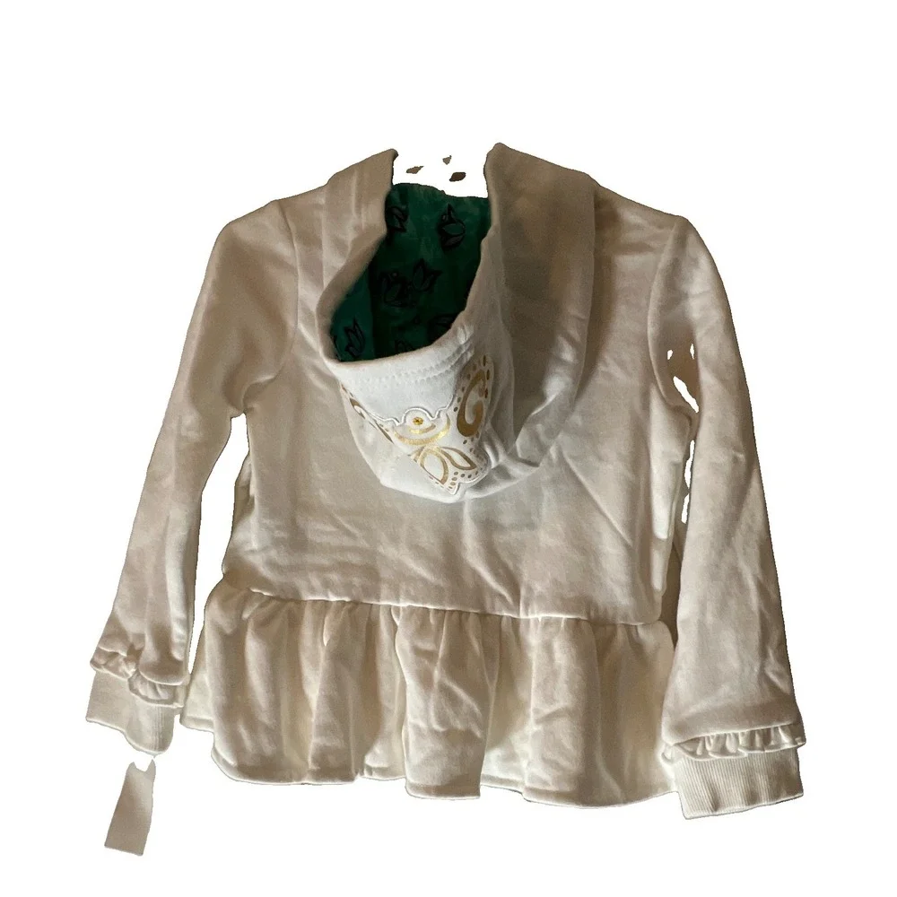 Disney Girls White Jasmine Princess Hooded Full Zip Fleece Jacket Size 2